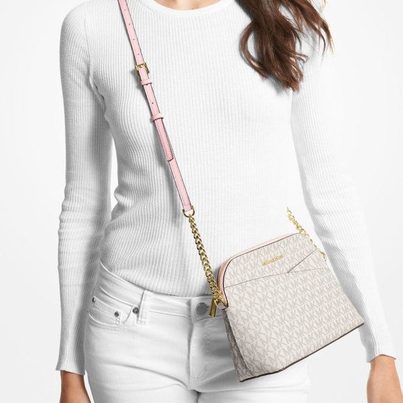 New Michael Kors Jet Set Travel Medium Logo Dome Crossbody Powder Blush Multi - Picture 3 of 3